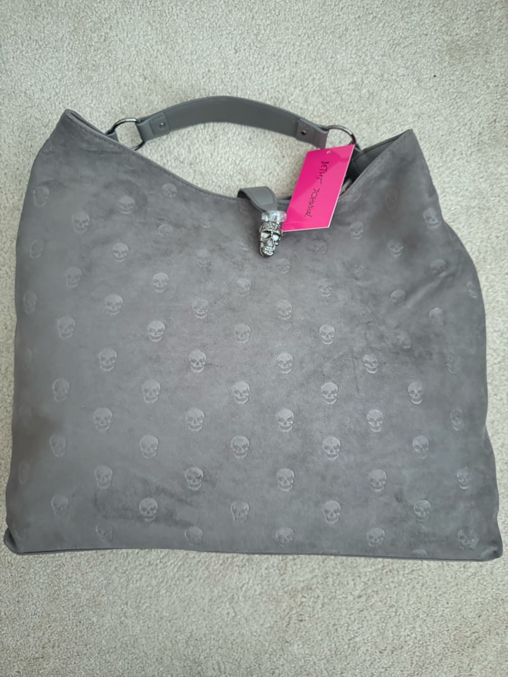 Betsey Johnson large gray skull tote bag